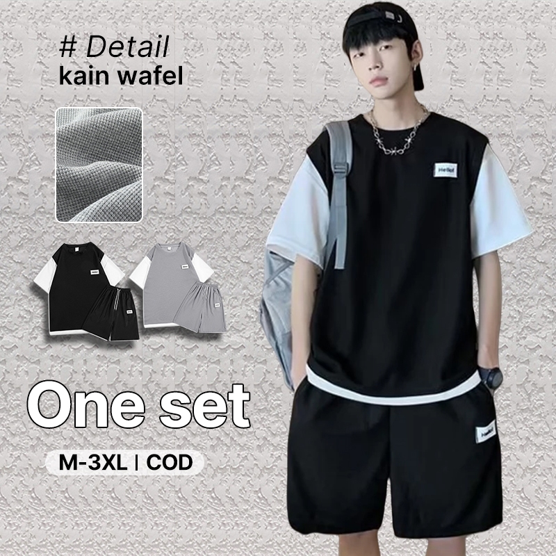 EY One set pria  baju cowok korean style  outfit pria 1 set lengkap keren  baju olahraga pria   set 