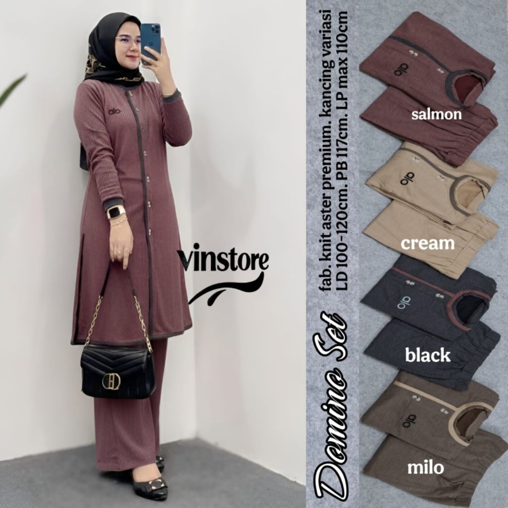 Domino Setelan Wanita Terbaru (Atasan&bawahan) Setelan Tunik Jumbo Best Seller