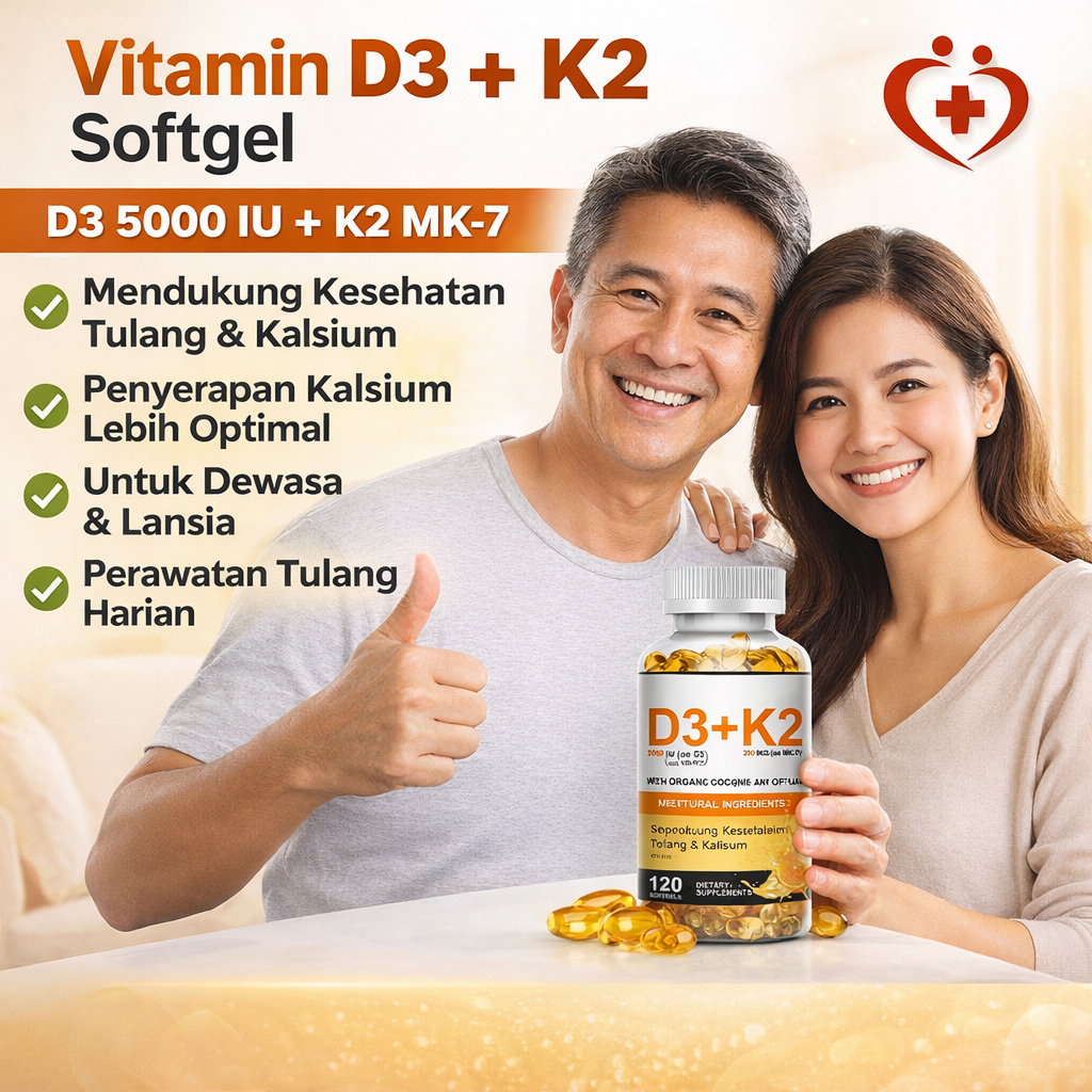 Vitamin D3 K2 60/60 kapsul 120 kapsul lunak K2 D3 / Suplemen makanan mudah diserap /Kapsul lunak K2 