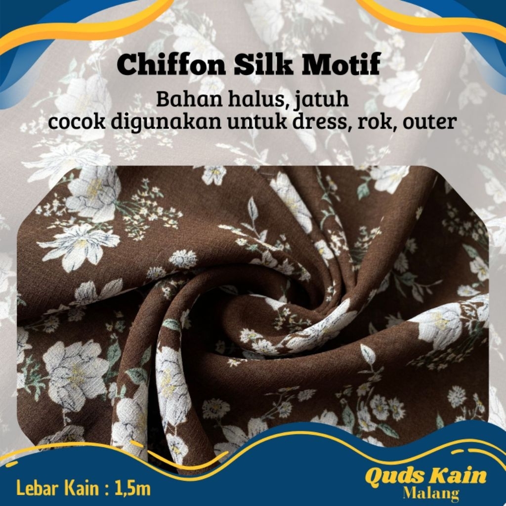Kain Chiffon Silk Print | Kain Sifon Motif Bunga Kecil
