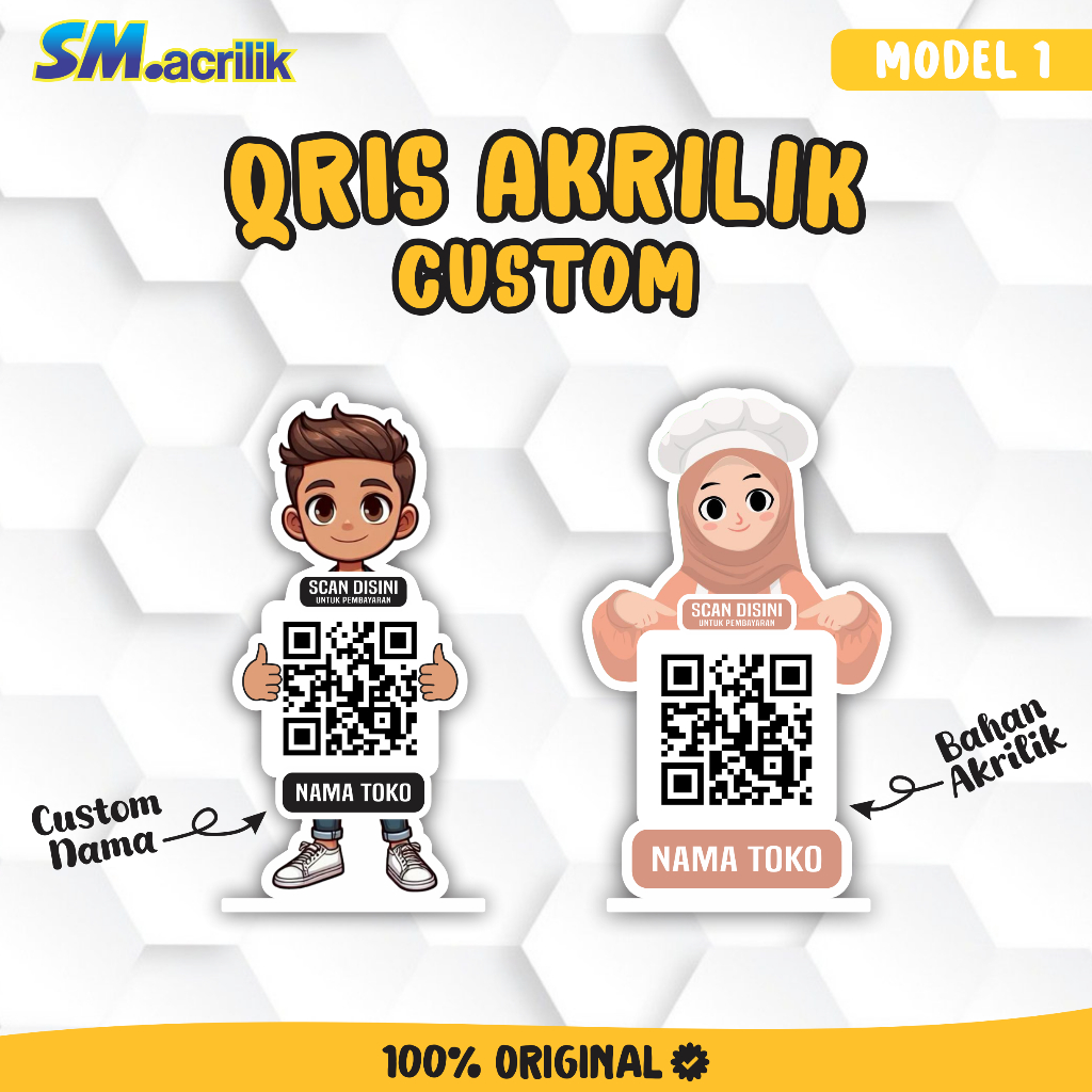 QRIS/Barcode Toko Meja Kasir Akrilik Laser Cutting - QRIS/Barcode Custom Nama Toko - Stand QRIS Akri