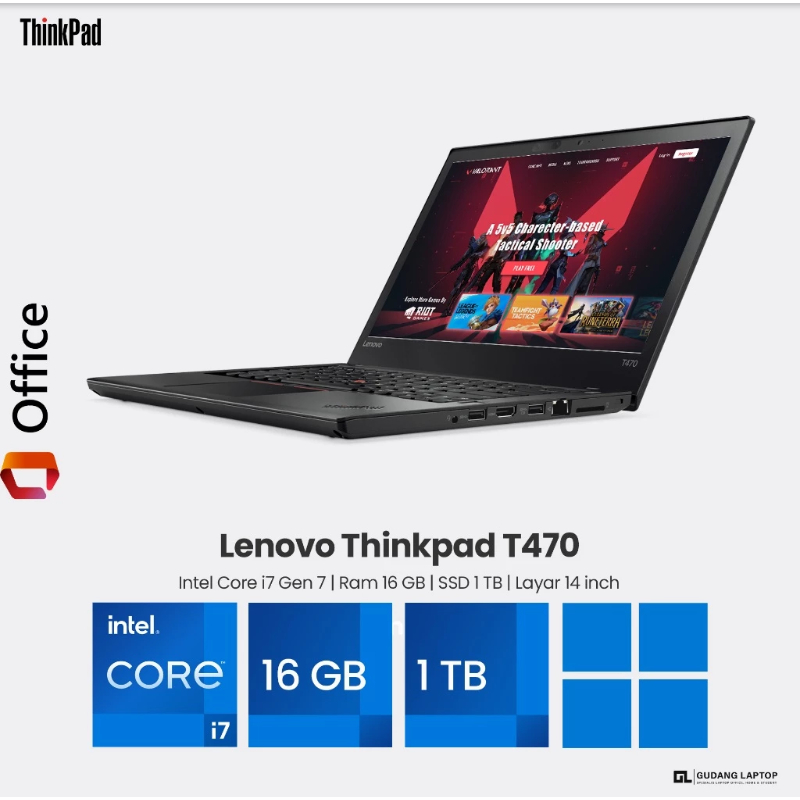 Laptop Lenovo Thinkpad T470 Core i7 Gen 7 Ram 32 GB SSD 1 TB Layar 14 Inch