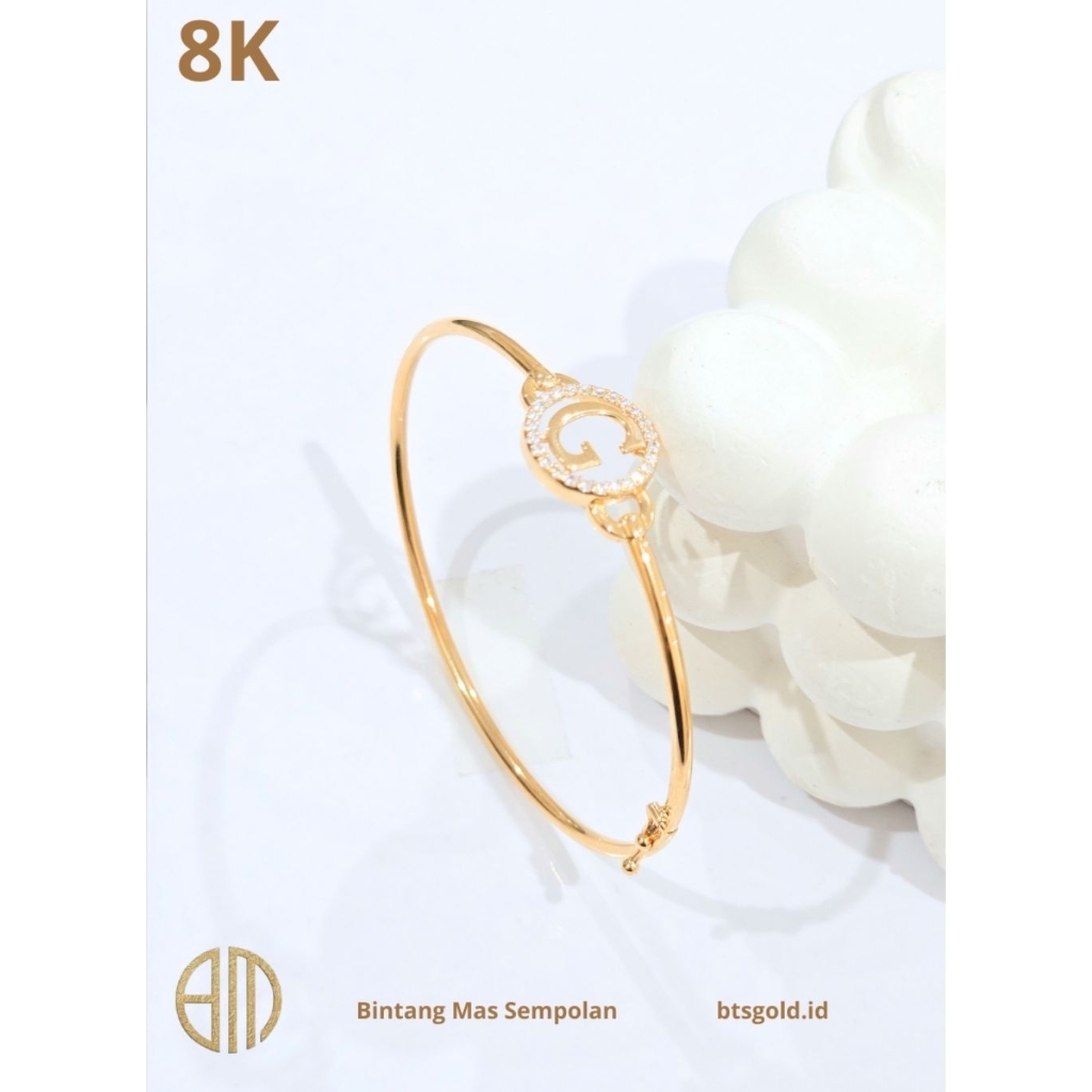 Gelang Bangle Huruf Lengkap Permata Putih Emas Asli