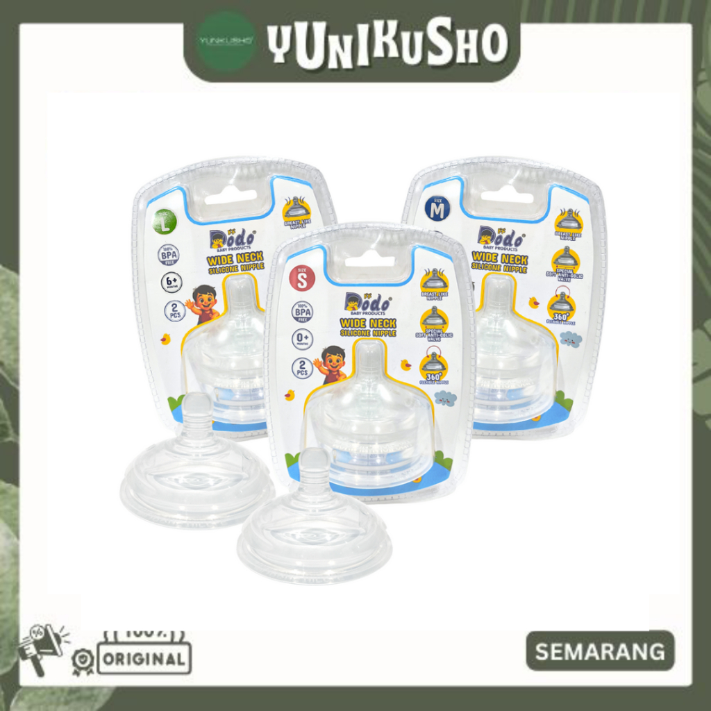 Dodo Wide Neck Silicone Nipple | Dot Silicone untuk Botol Wide Neck Feeding Bottle Dodo (S/M/L)