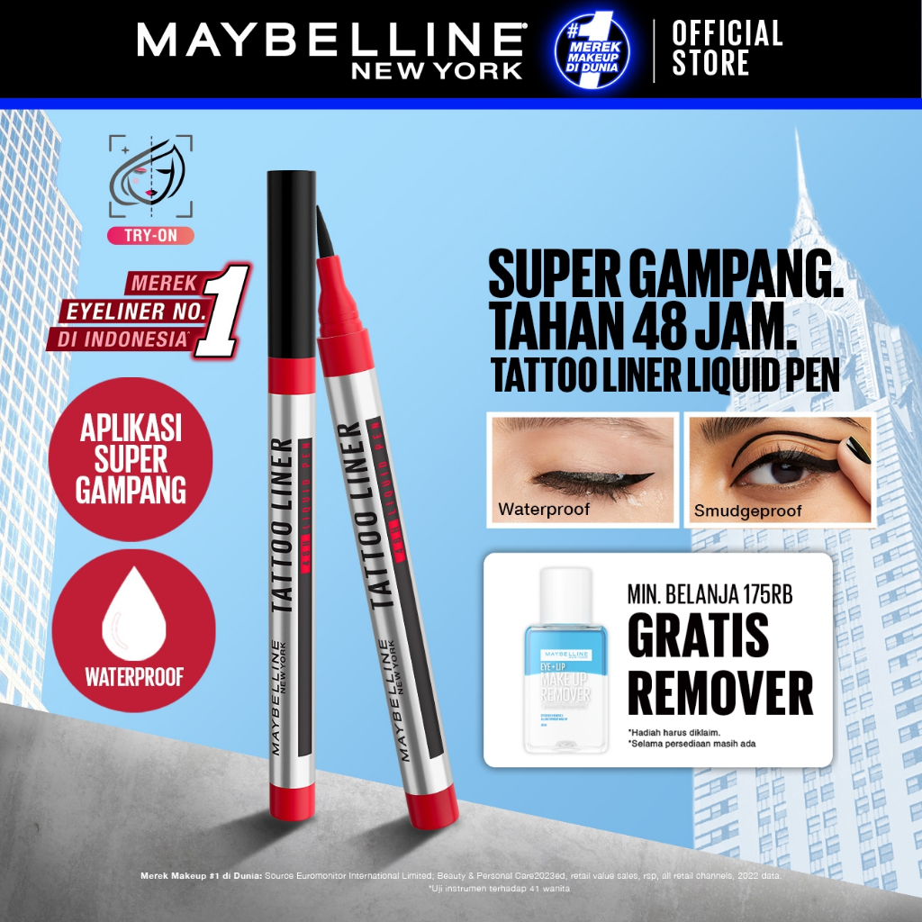 MAYBELLINE OFFICIAL Tattoo Liner 48H Liquid Pen Eyeliner Waterproof Make up Line Tattoo High Impact 