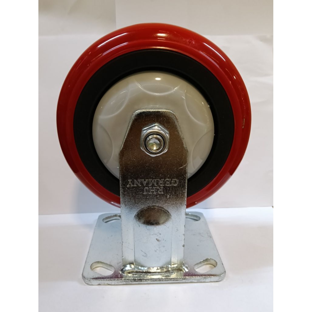 Roda Troli 6 inch merk RHJ. untuk beban berat,bahan PU warna merah.