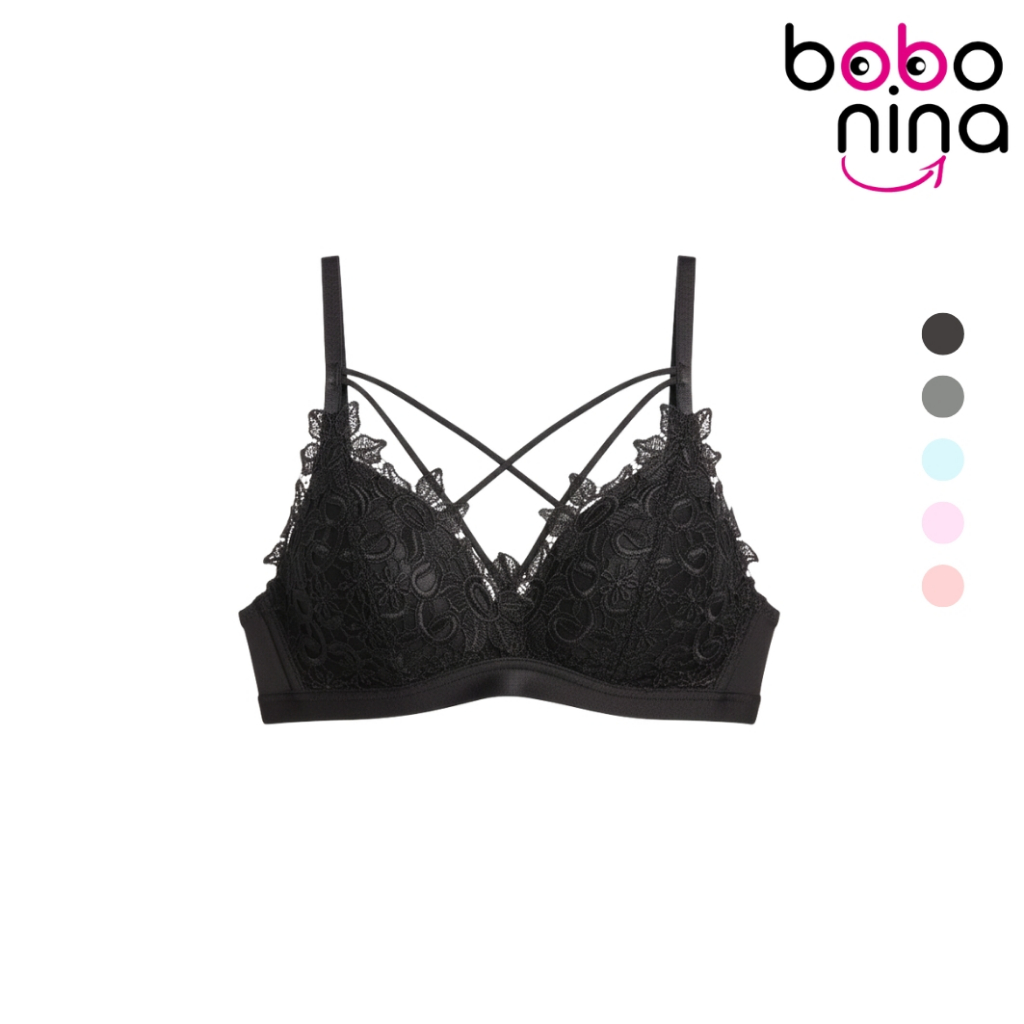 Ninabobo BR136 Bra BH Push Up Busa Tebal Tanpa Kawat Sexy Motif Bunga Tali Silang Sorex