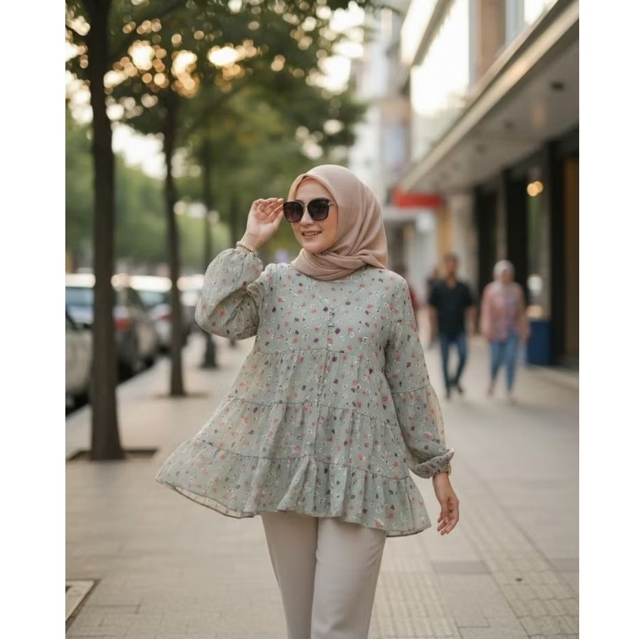 Liliarda cardigan ceruty kancing motif aktif Balon Cantik Muslim Outer Kardigan Motif Wanita Panjang