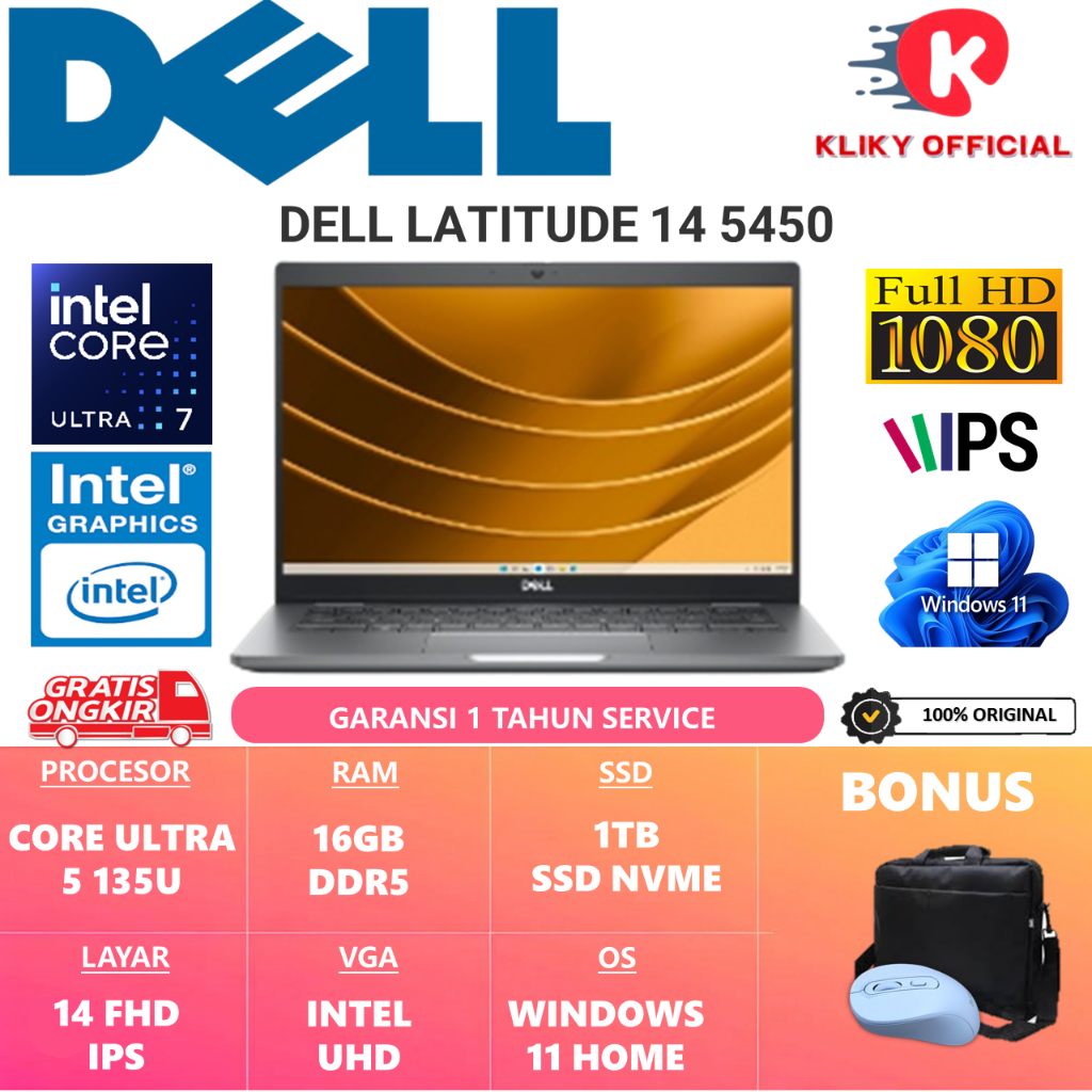 Laptop DELL LATITUDE 14 5450 INTEL ULTRA 5 135U RAM 16GB DDR5 SSD 512GB 14.0 FHD IPS