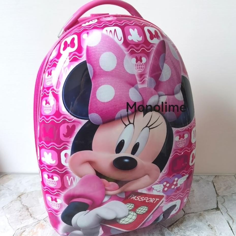 Tas troly anak SD bentuk telur 2 roda import, Tas koper anak perempuan karakter kartun lucu, Tas tro