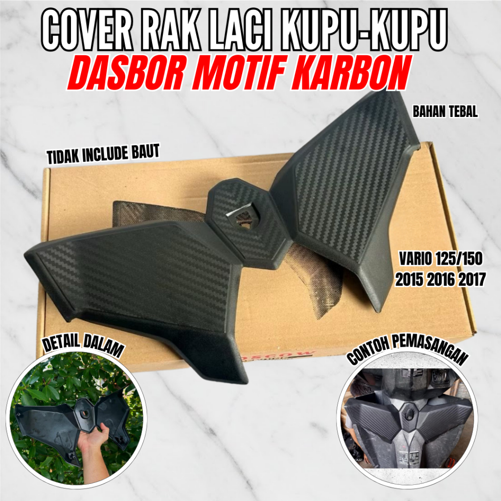 COVER RAK LACI MOTOR VARIO 125 150 OLD LED TAHUN 2015 2016 2017 COVER Dashbor depan MOTIF KARBON DAS