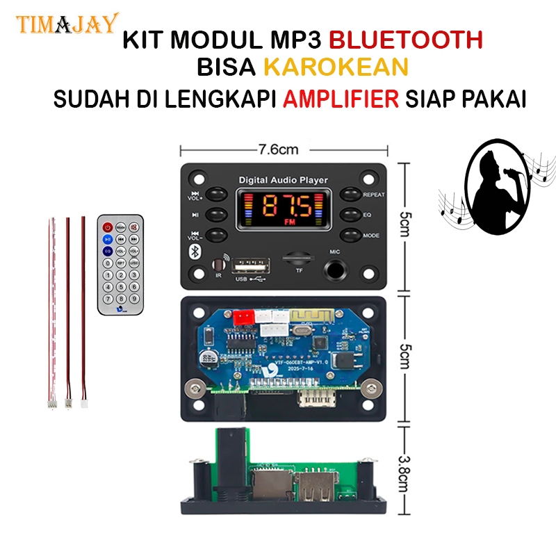 kit modul mp3 bluetooth amplifier 2*20watt dan bisa karoke FM AUX BLUETOOTH bisa cod