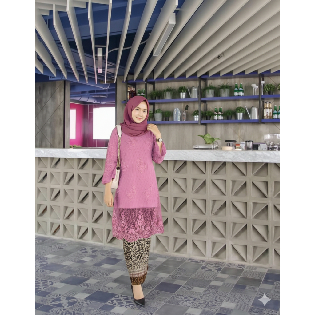 [Ready Jumbo] Couple Kebaya Terbaru Modern Brokat Kemeja Batik Amelia Murah Pasangan Lamaran Baju Sa