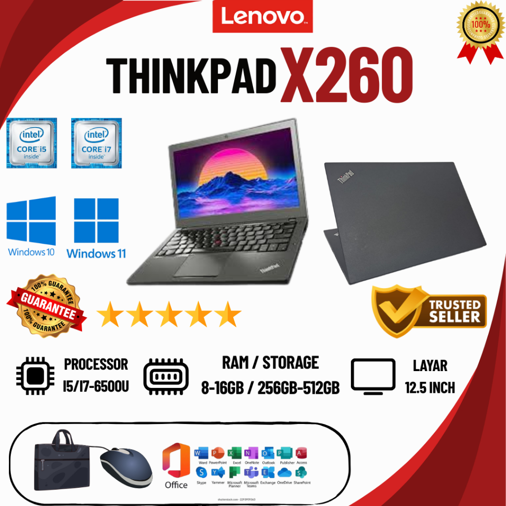 Laptop Lenovo ThinkPad X260 Core i5 & i7 Gen6 | RAM 4GB-16GB | SSD 128GB-512GB | BEKAS ORIGINAL / MU
