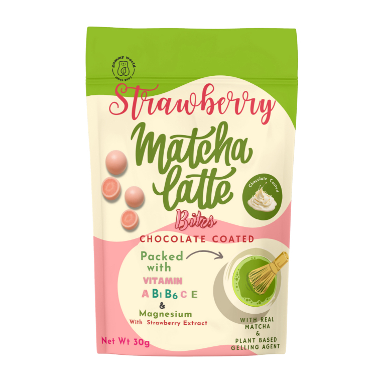 Bites Gummy Strawberry Matcha – (Chocolate Coated Gummy)