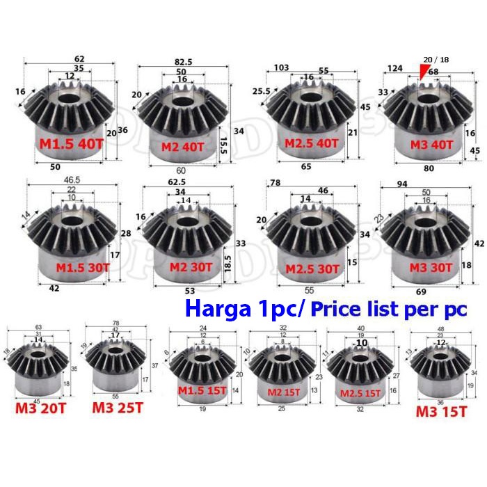 Bevel gear 90 degree application M1.5/ M2/ M2.5/ M3