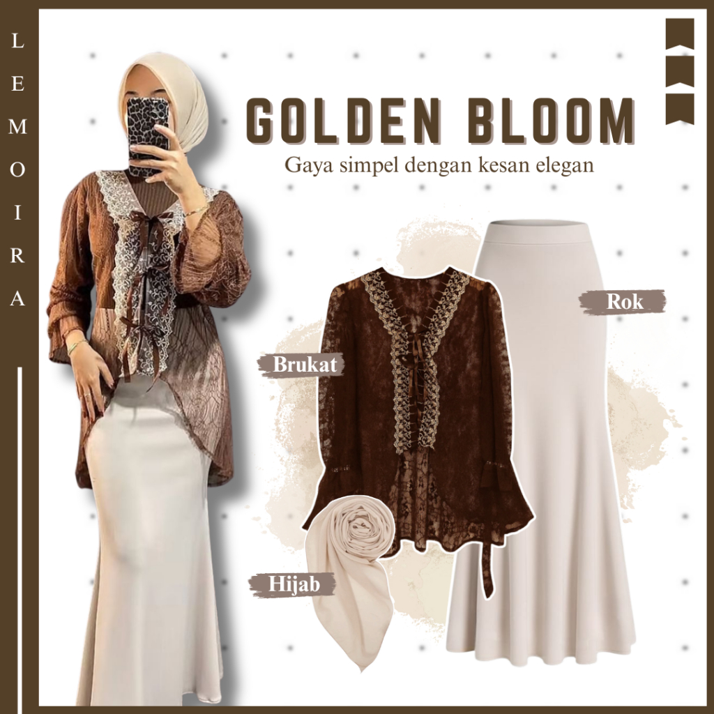 Set Brokat Wanita Remaja | Outer Brukat - Rok Duyung - Hijab | Look Lebaran Kekinian |LM004N