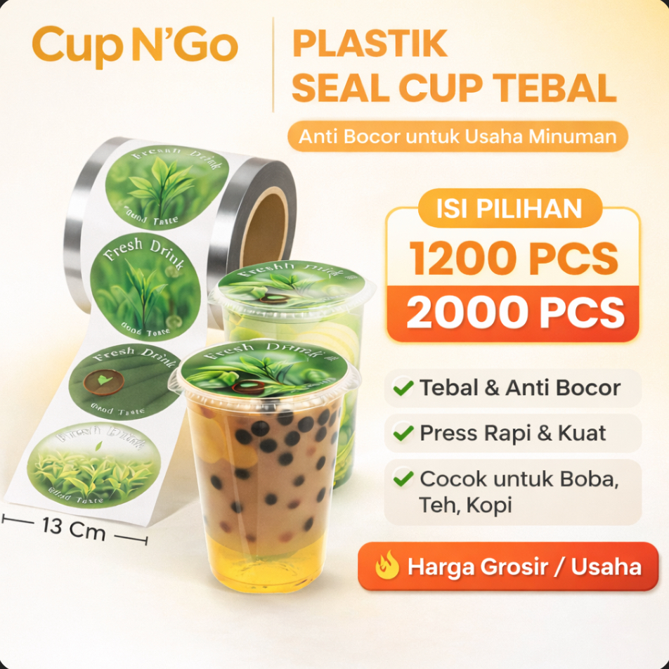PlastikLidIsi1200,2000/MotifGreenTea/CupSealer/Penutup/Press/TutupSegelGelasMinuman/Boba, Kopi, Teh
