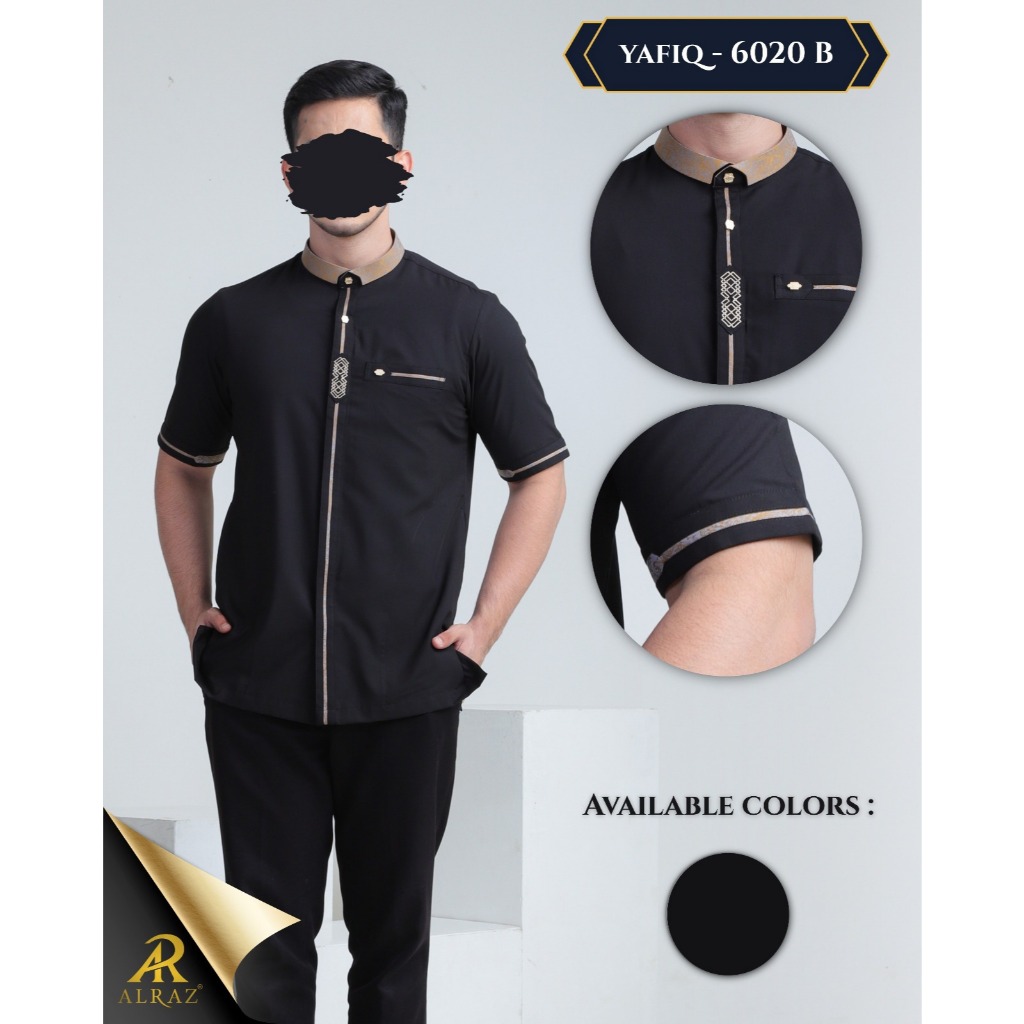Baju Koko Hitam Alraz Lengan Pendek Model Yafiq