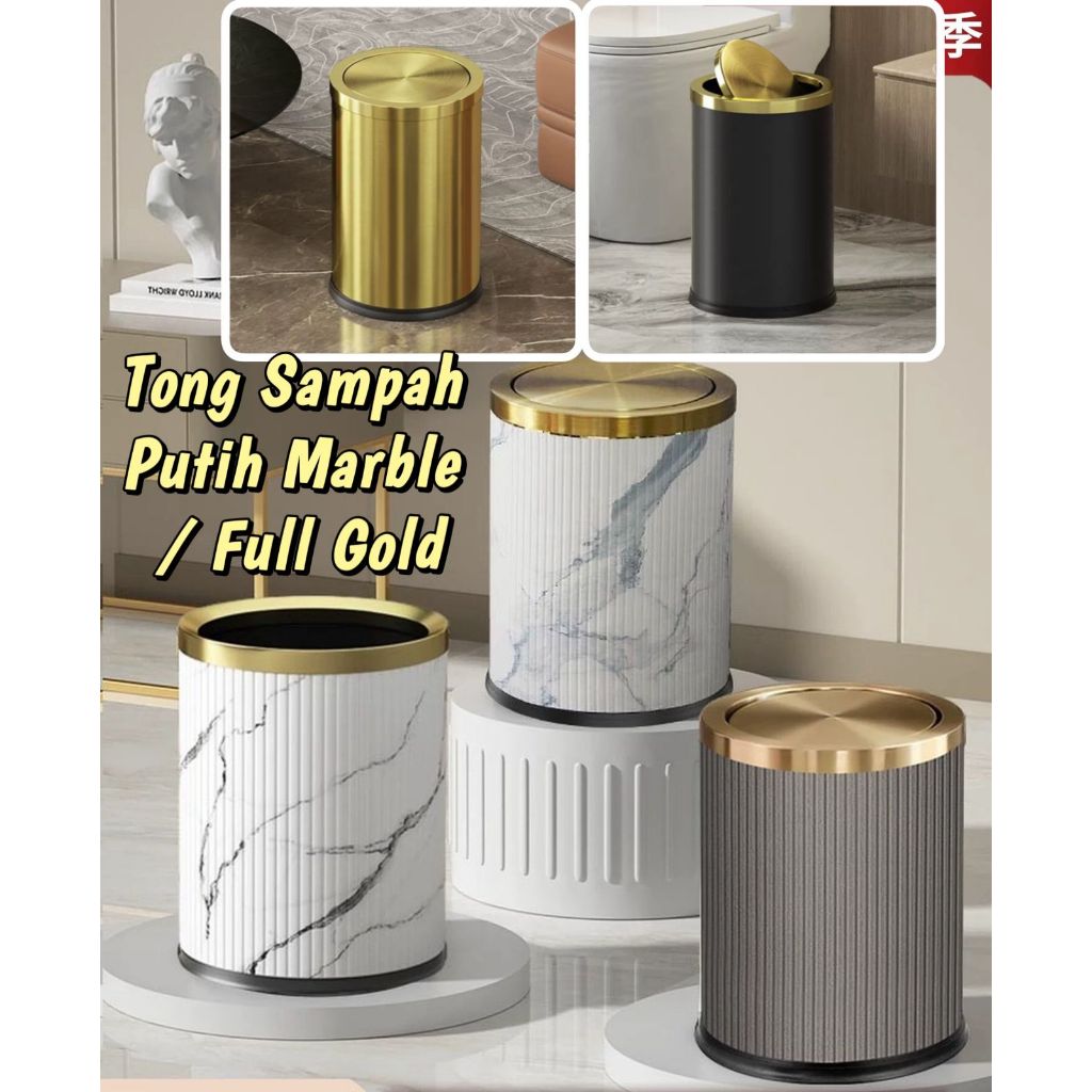 Tong Sampah Gold Full Tembaga/ Rubbish Can marble /Tempat Sampah Kamar Mandi Gold,Hitam Gold
