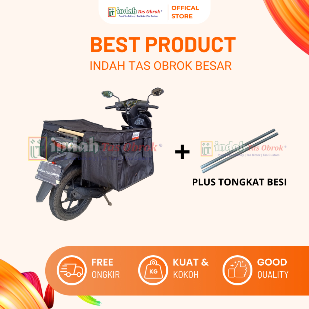 INDAH Tas Obrok - [PAKET HEMAT]  TAS POS MOTOR KURIR + TONGKAT BESI