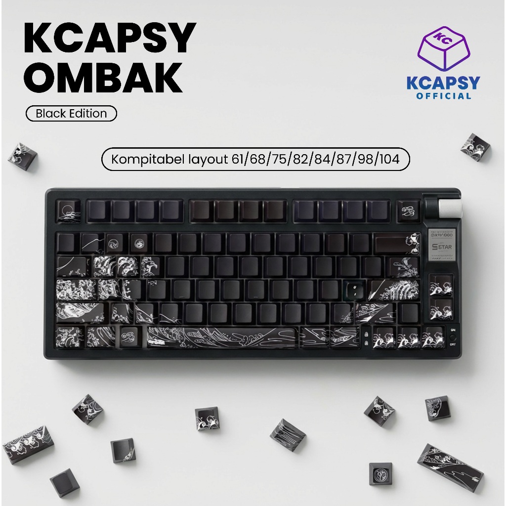KCAPSY Ukiyo-E Japanese Style Black Keycaps – PBT Double Shot, RGB Shine Through, Cherry Profile, Co