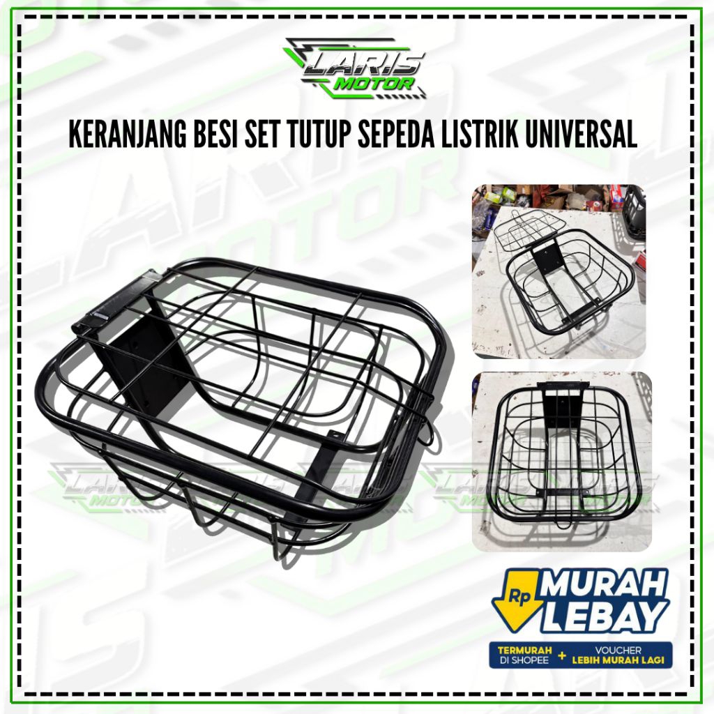 Keranjang Besi Sepeda Listrik Universal Set Tutup Depan Tebal Kuat Anti Goyang