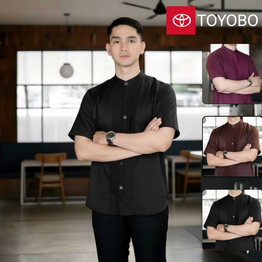 Baju Koko Pria Lengan Pendek Exclusive | Baju Koko Hitam Ibrahim Lengan Pendek - Kemeja Hitam Toyobo