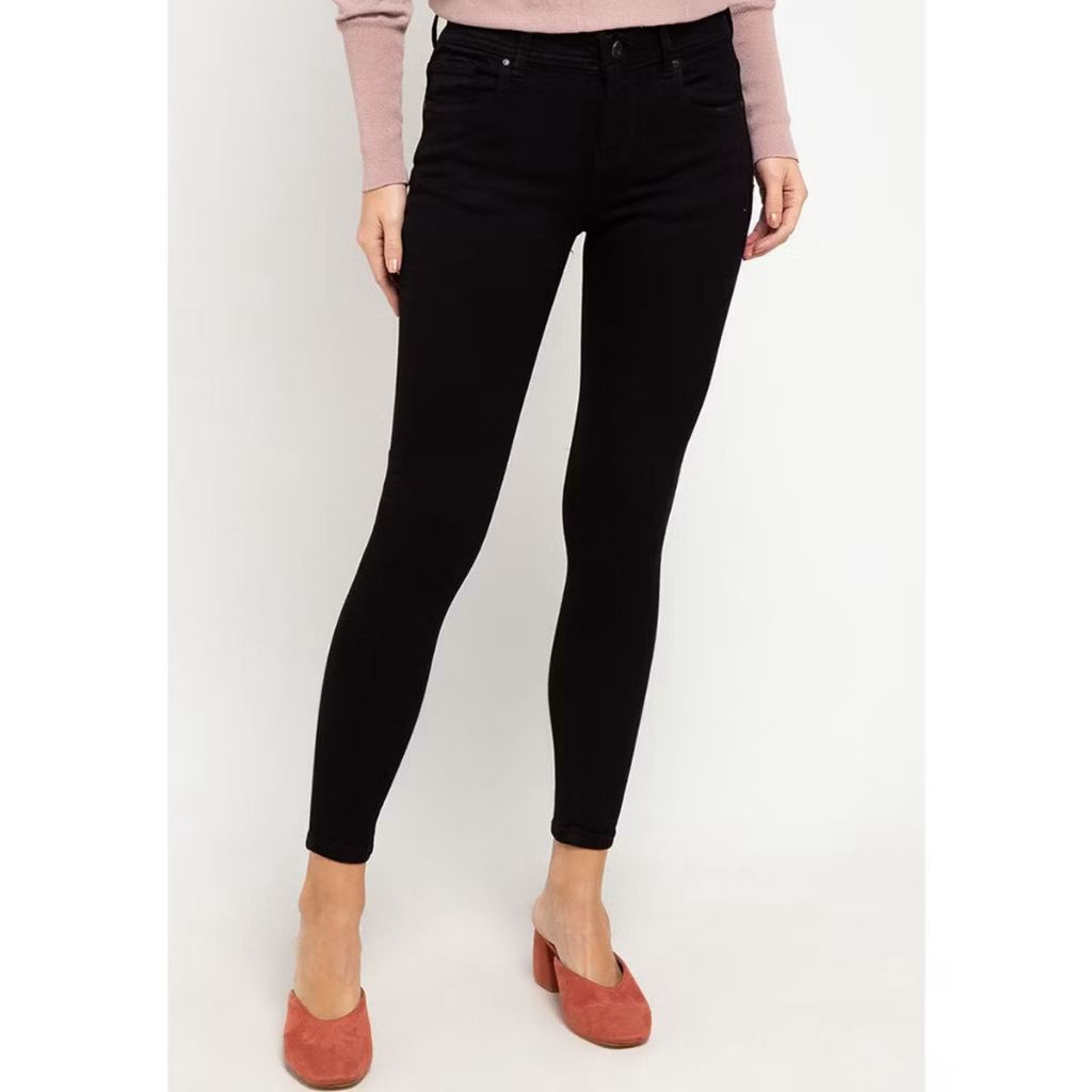 Jeans Mid Waist Premium Celana Panjang Wanita Slim Fit Stretch Hitam by Triple Jeans
