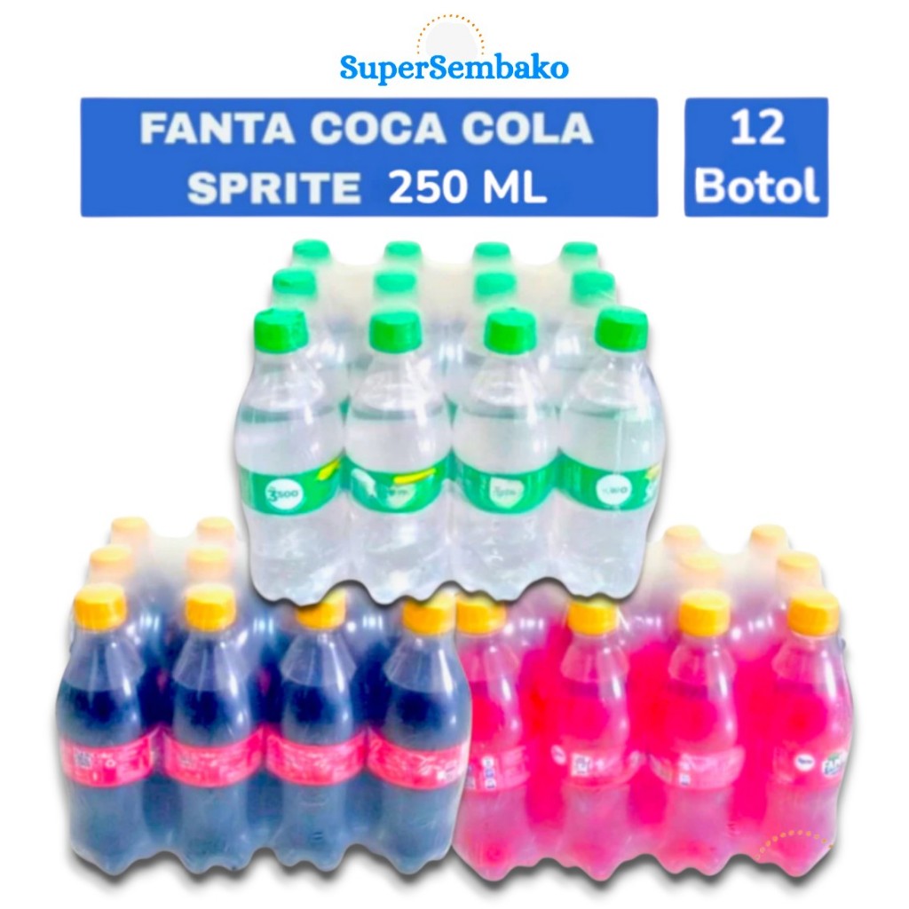 Minuman Bersoda Coca Cola / Fanta / Sprite Soda Mini 250ml 1 Dus Karton Krat Isi 12 Botol Depok