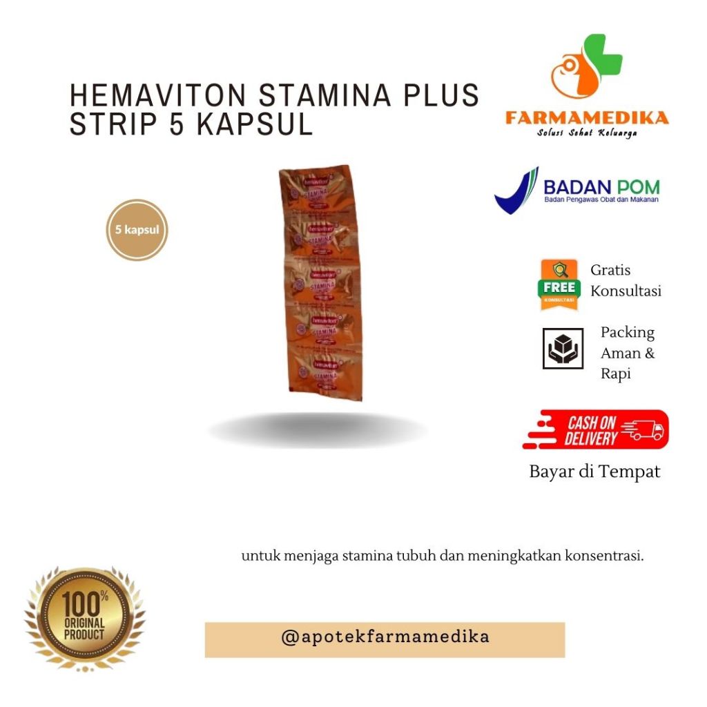 HEMAVITON STAMINA PLUS STRIP 5 KAPSUL - Peningkatan Stamina, Kapsul Herbal, 50 Kapsul per Box