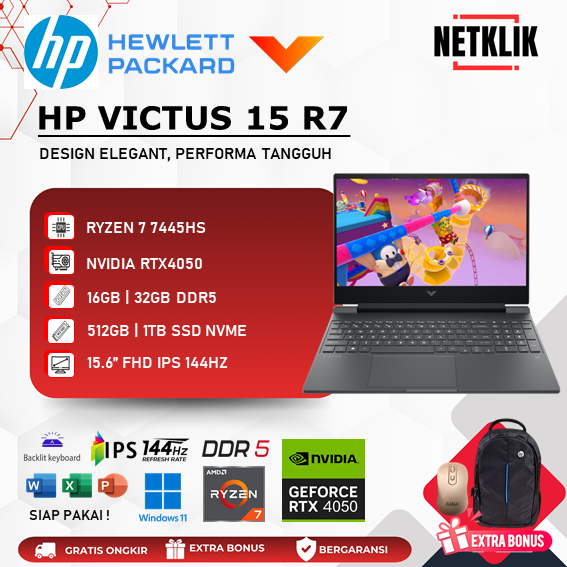 Laptop Gaming HP Victus 15 AMD Ryzen 7 7745HS 32GB DDR5 1TB SSD IPS 144HZ WIN11 Mica Silver