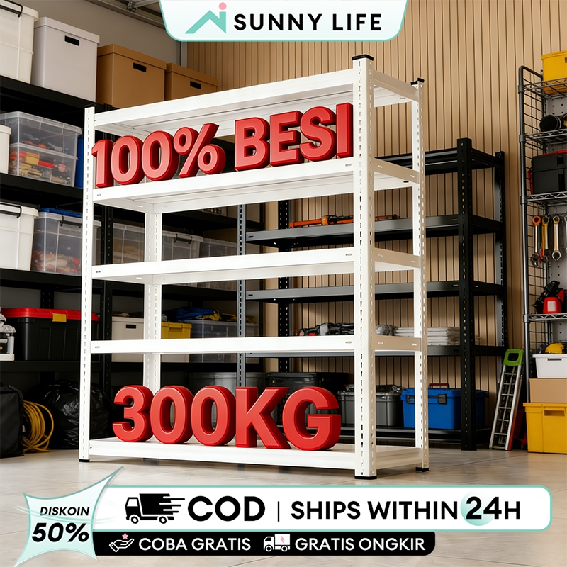 Rak Besi Siku 5 Susun Rak Susun Serbaguna Rak Besi Susun 4 Tingkat Rak Gudang 100% Besi