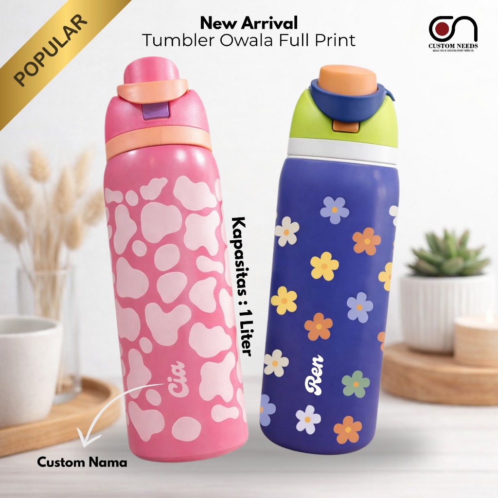 TUMBLER OWALA 1 LITER TUMBLER CUSTOM NAMA PRINT UV FULL COLOR