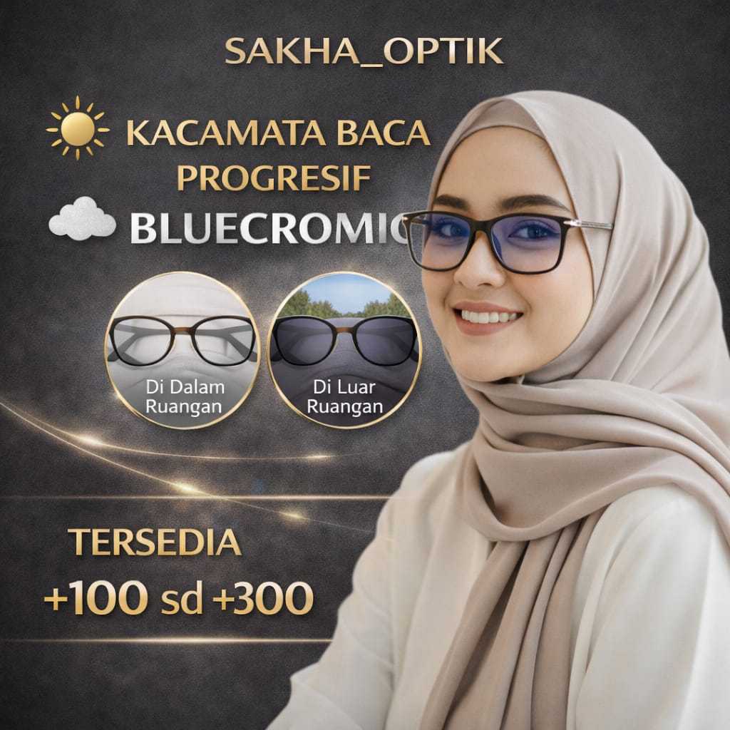 Kacamata PhotocHromic Pria Sport Elegan Anti Radiasi Lensa Baca Progresif Kaca Mata Plus Optik Asli