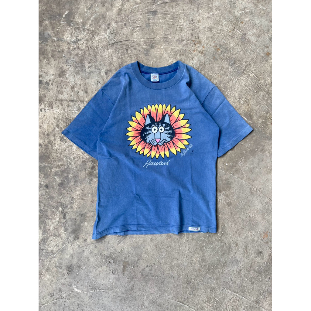 Vintage Crazy Shirt Cat Sunflower Hawaii