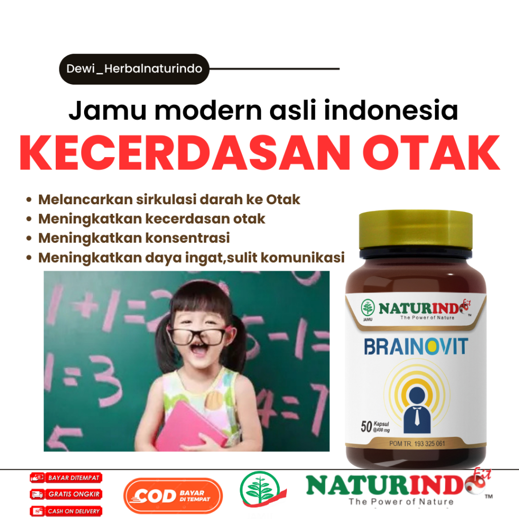 BRAINOVIT Vitamin Daya Ingat Kecerdasan Otak Suplemen Daya Ingat Anak & Dewasa Herbal Naturindo