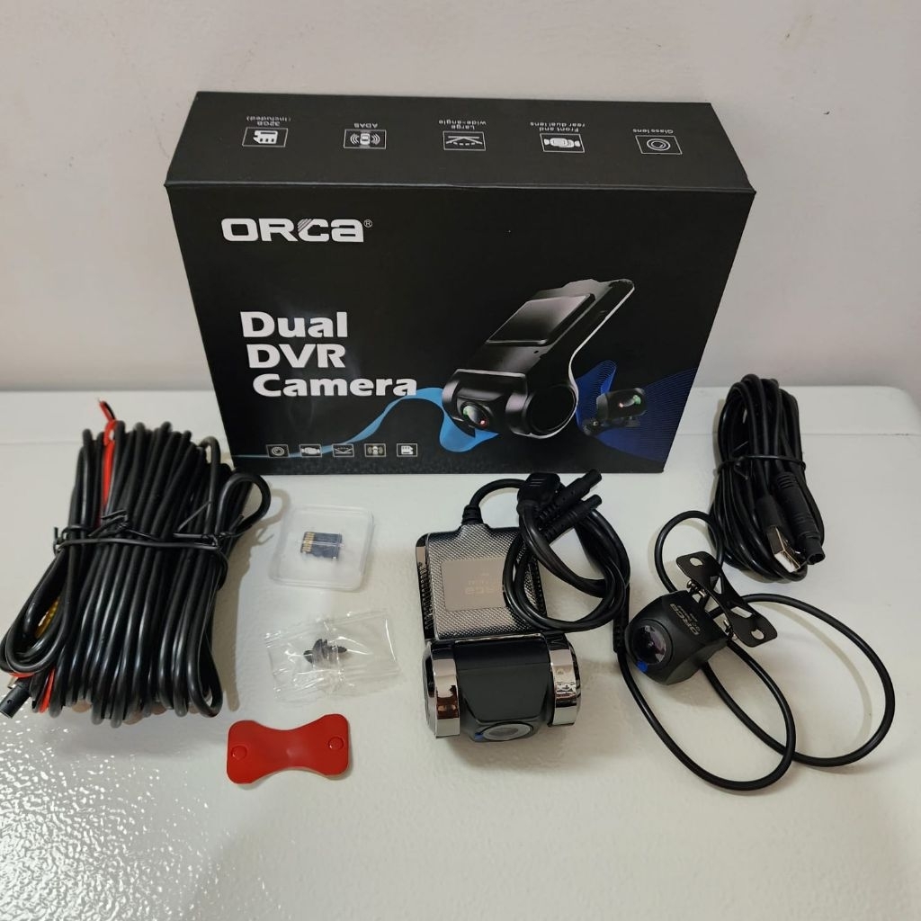 Kamera dvr mobil depan belakang orca dual camera dvr free sd 32 gb