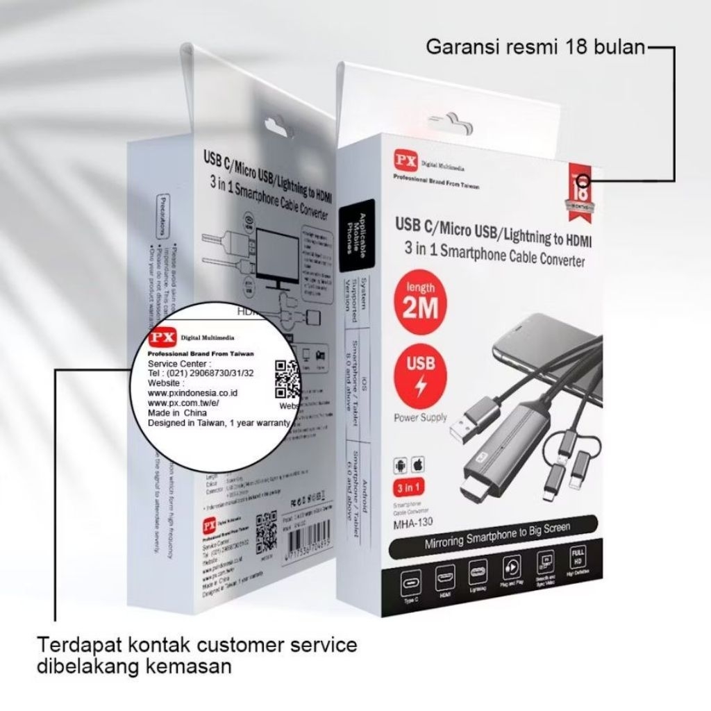 PX MHA-130 Kabel HP Ke Televisi HDMI Port