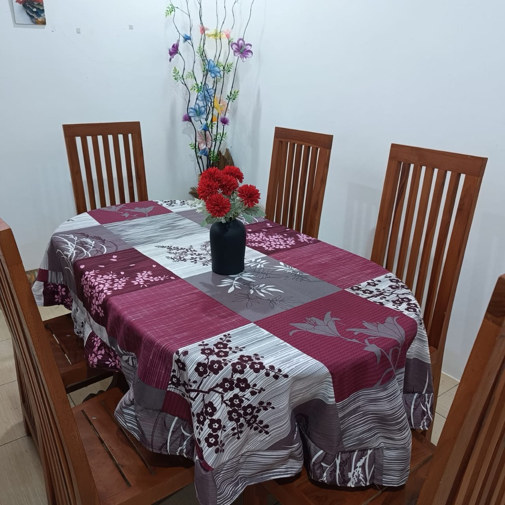 taplak meja makan rumbai oval kain katun