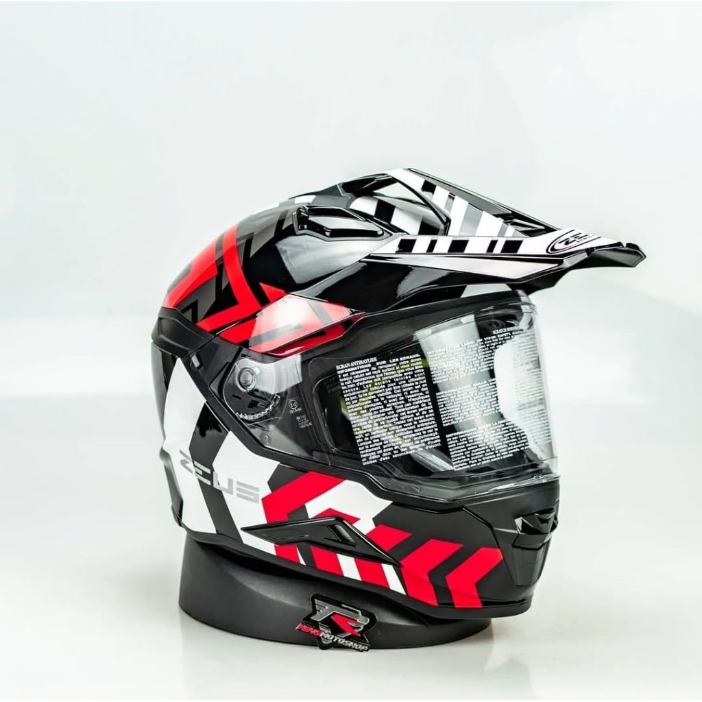 READY BIG SIZE 3XL 4XL HELM ZEUS 913 BLACK RED SUPER CROSS SUPERMOTO DOUBLE VISOR