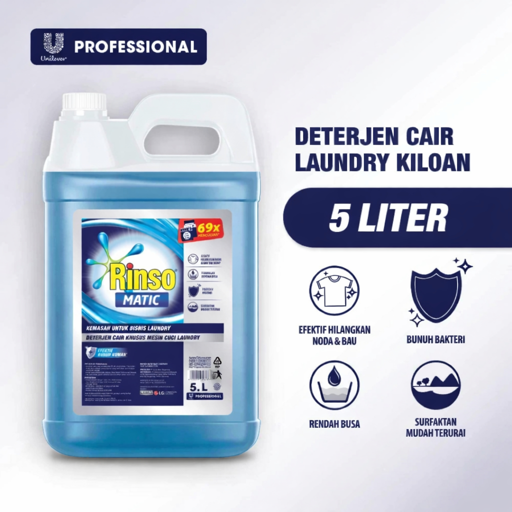 Pencuci Pakaian Rinso Matic Professional Detergen Laundry Kiloan Cair 5 L Jerigen - Rinso Deterjen R