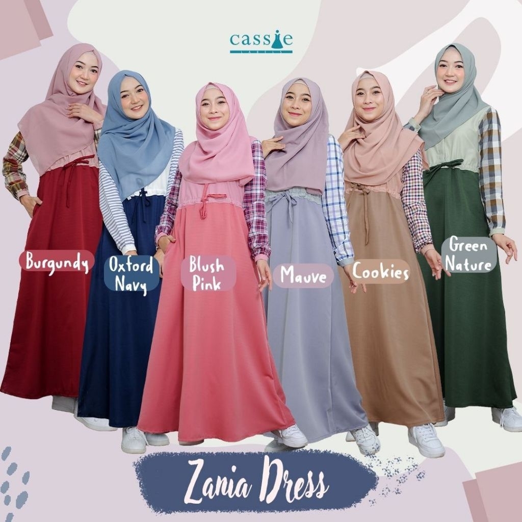 Cassie Gamis Zania Kombinasi Motif Kotak-kotak & Polos Bukaan Kancing Bahan Toyobo Katun Italy Balot