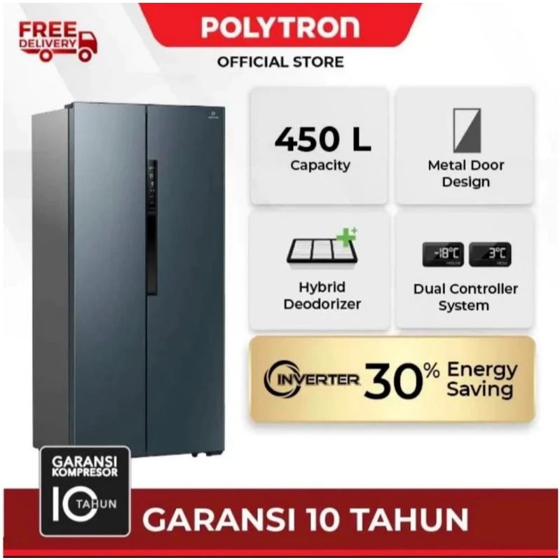 POLYTRON KULKAS SIDE BY SIDE REFRIGERATOR PRS455S KAPASITAS 450 LITER D26051