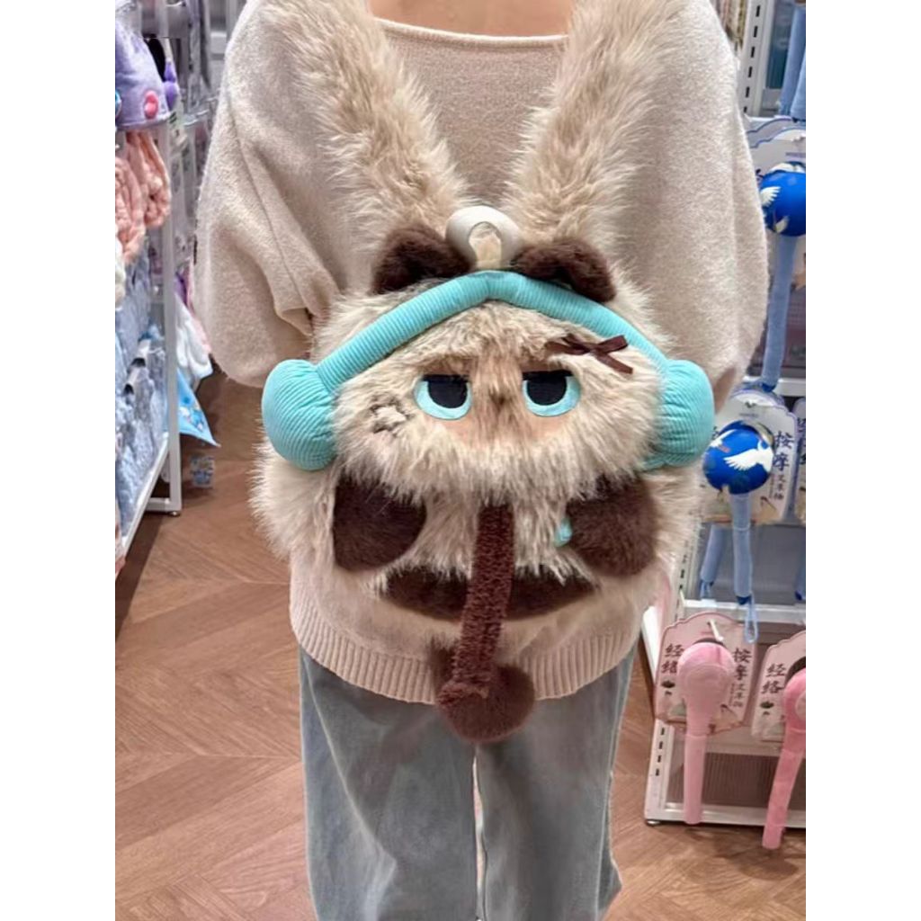 (COD) Tas Ransel Kucing Anak-anak Tas Ransel Boneka Kerah Bulu Karakter Tas Boneka Bagpack