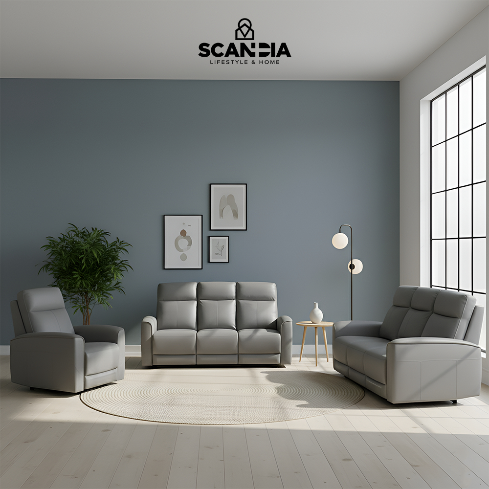 SCANDIA Zyco Set Sofa Recliner Grey - Kursi Santai Nyaman Putih Tidur Mewah Reclining Keluarga Baca 