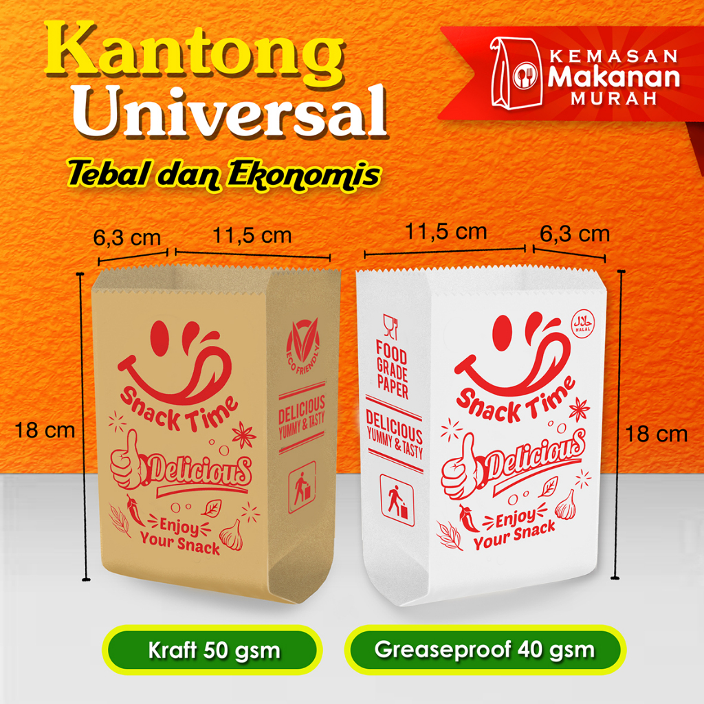 100 Pcs Kantong Kertas Makanan Universal Snack Time / Bungkus Makanan, Kertas Gorengan - Greaseproof