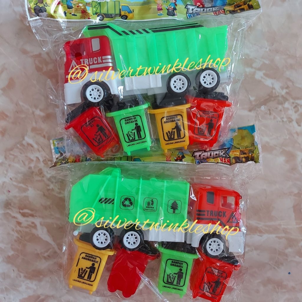 Mainan edukasi anak mobil mobilan truk trek pengangkut sampah tempat trash bin edukatif truck cleani