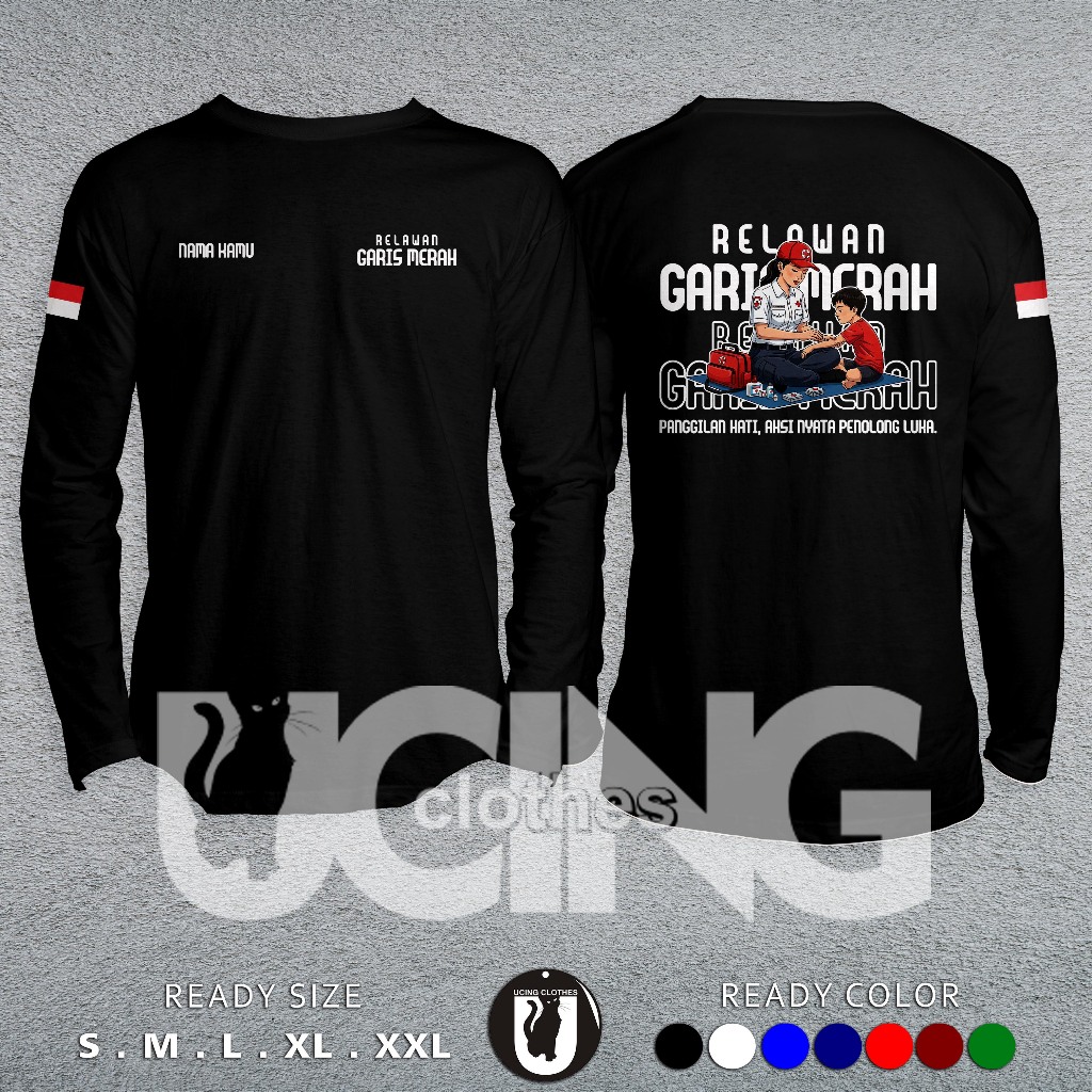 Kaos Baju Relawan Garis Merah Gratis Nama Lengan Panjang Kaos Distro