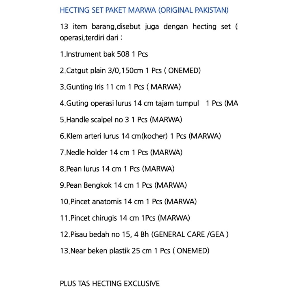 HECTING SET 13 ITEM MARWA / HECTING SET PAKET MARWA